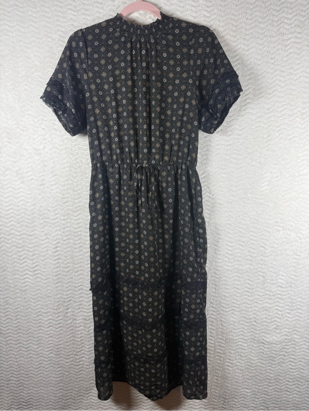 Max + Ash Sheer Black Floral Maxi Dress with Drawstring Waist and lace details